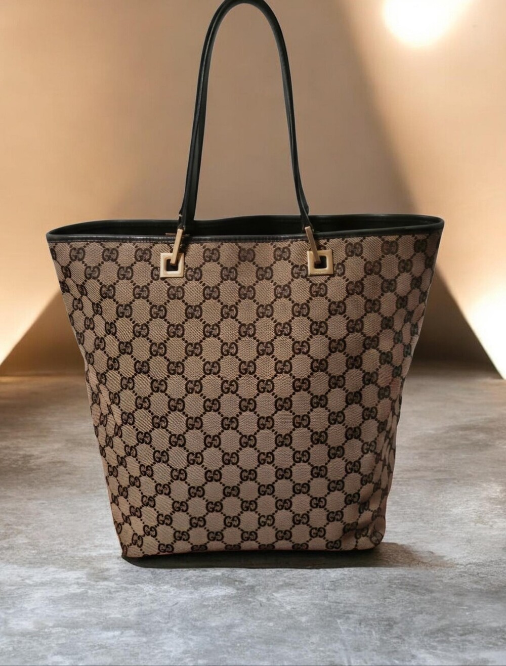 Authentic Vintage Gucci Canvas Flare Bucket Tote With GG Monogram